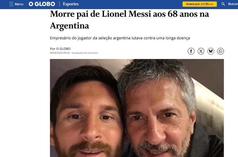 O Globo informó sobre la muerte de Jorge Messi (Foto: Captura)
