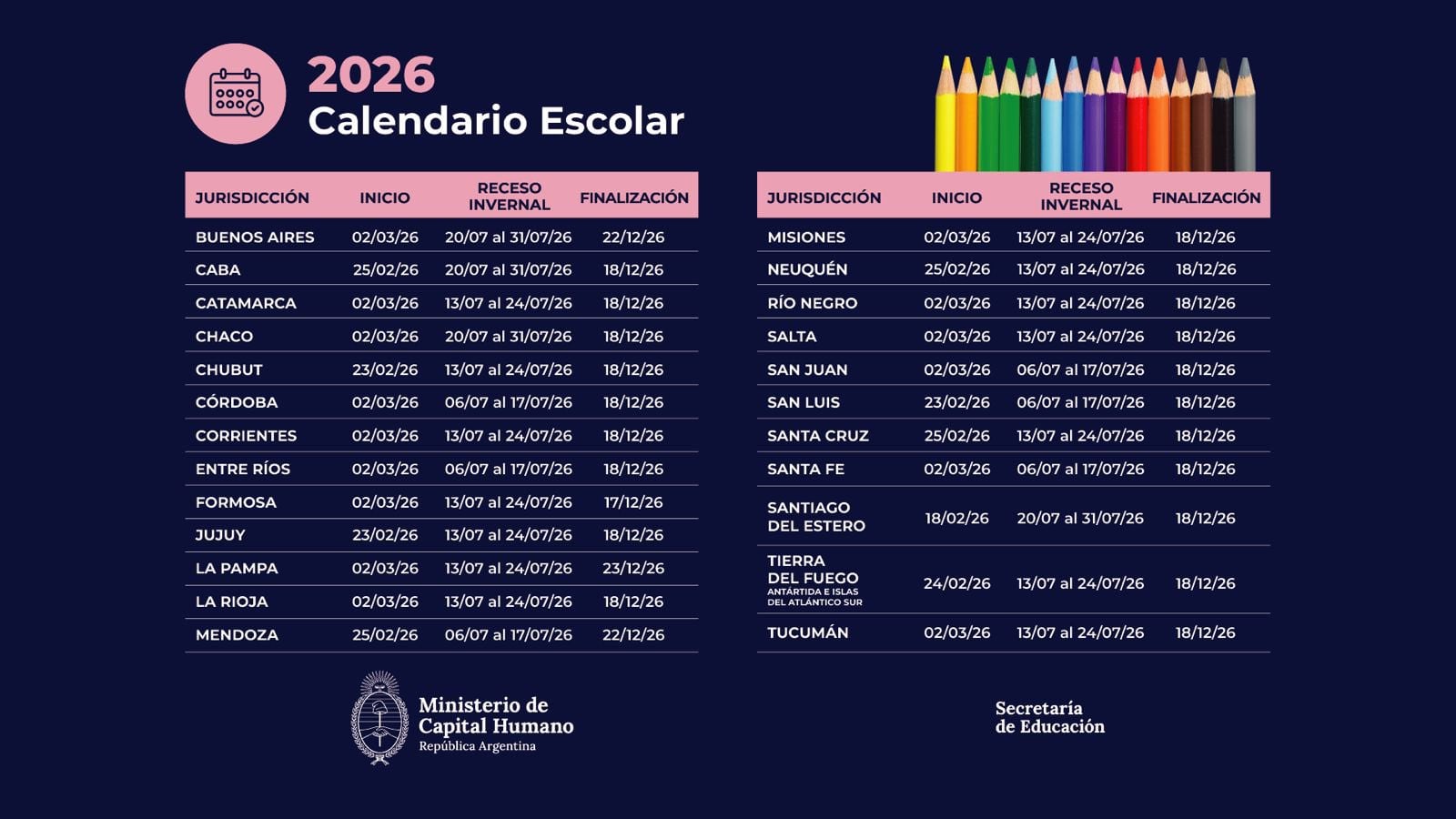 El calendario escolar 2026 completo