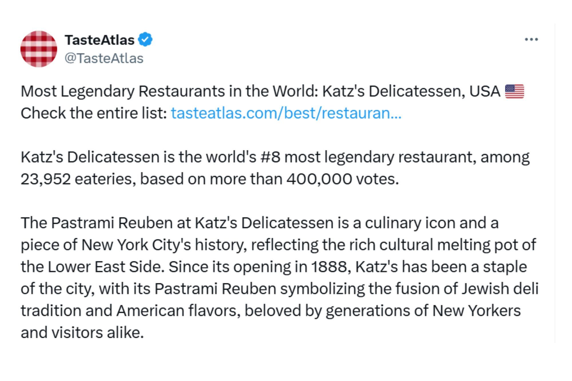La crítica de Taste Atlas en X. (X TasteAtlas)