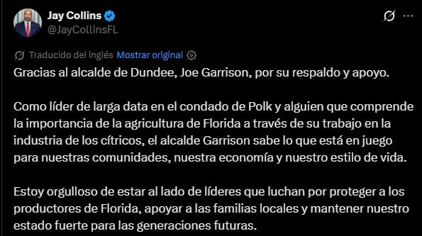El anuncio de Jay Collins en redes sociales