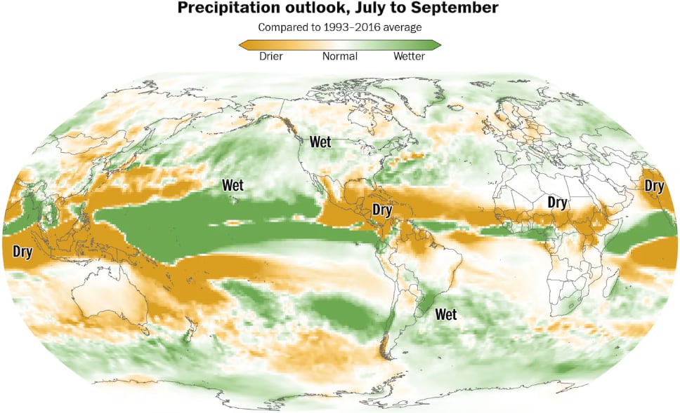El fenómeno de El Niño influirá en las zonas de sequía y las fuertes lluvias en todo el planeta a finales de este año