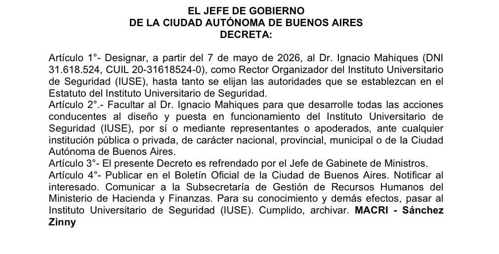 La designación de Ignacio Mahiques en el gobierno de la Ciudad