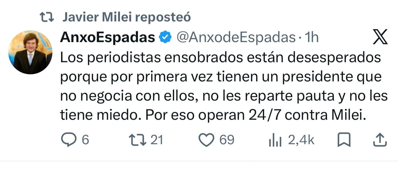 Los mensajes que reposteó Milei este viernes