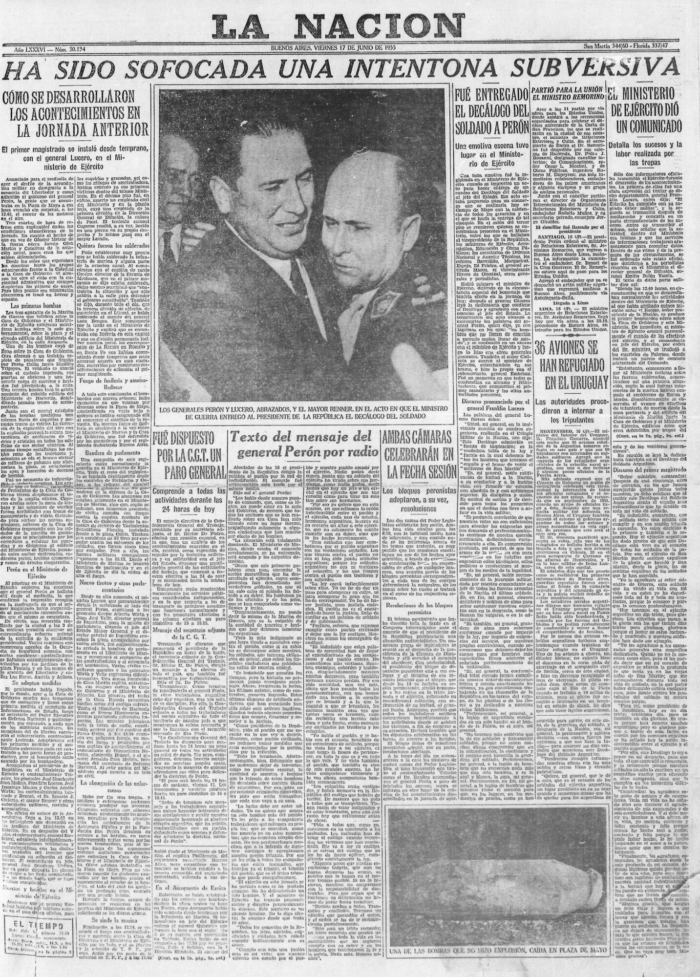 Portada del diario La Nación que informa que