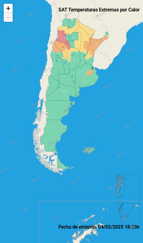 Mapa de provincias que estarán bajo alerta por temperaturas extremas por calor