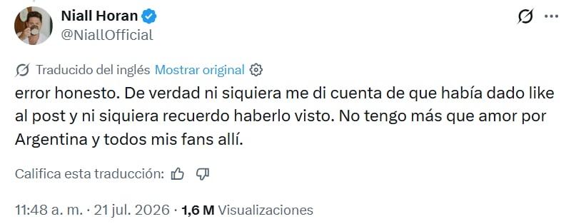 El mensaje de Niall Horan tras el repudio de fans argentinos (Foto: Captura X)