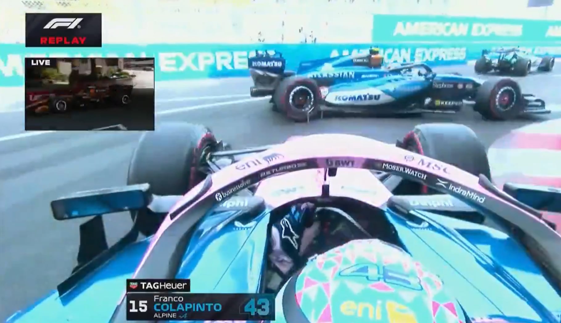 Video: el toque de Franco Colapinto a Carlos Sainz en el Gran Premio de Mónaco