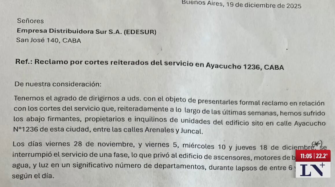 Parte del reclamo escrito que presentaron los vecinos