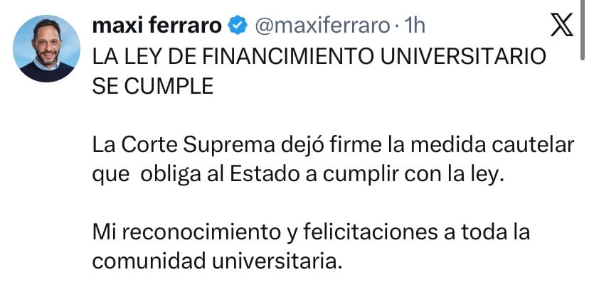 El posteo de Maximiliano Ferraro