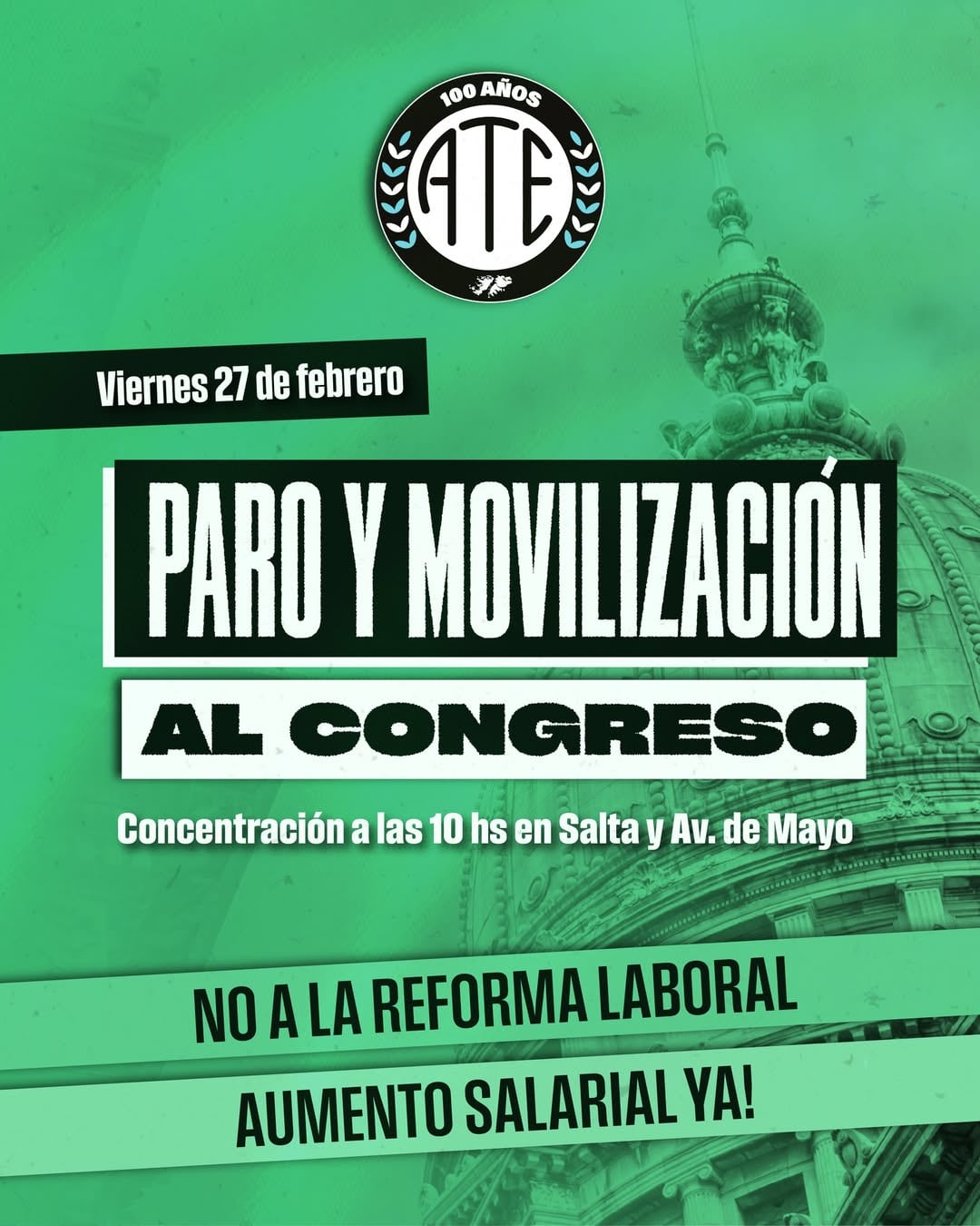 ATE se adhiere al paro y movilización de este viernes 27 de febrero