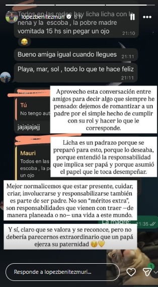 La reflexión que compartió Muri sobre la paternidad (Foto: Instagram @lopezbenitezmuri)