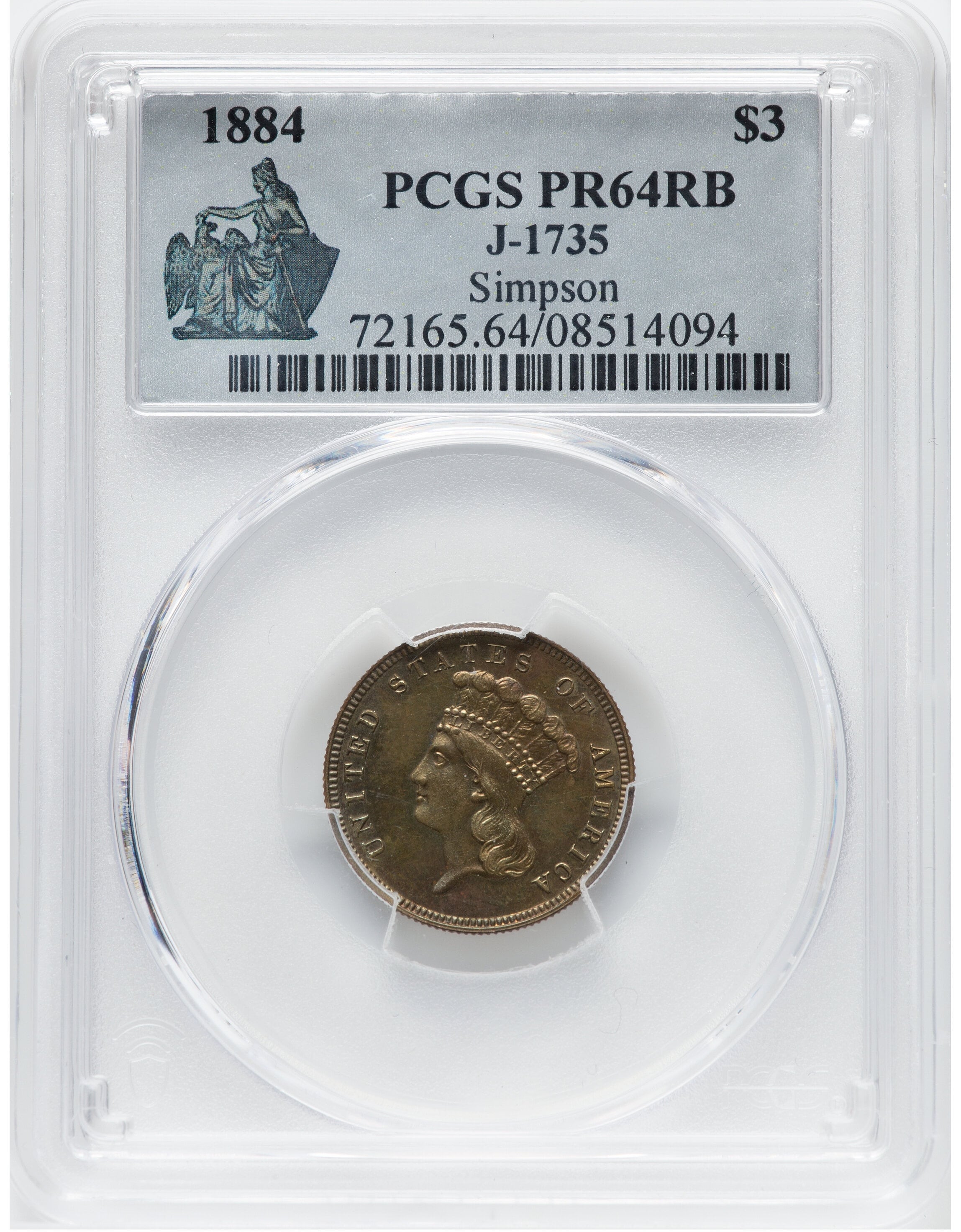 El ejemplar fue calificado como PR64RB debido a su buen estado de conservación y color del metal