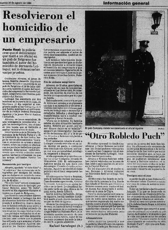 La noticia del arresto de Concheto Álvarez, en la publicación de LA NACION, en 1996