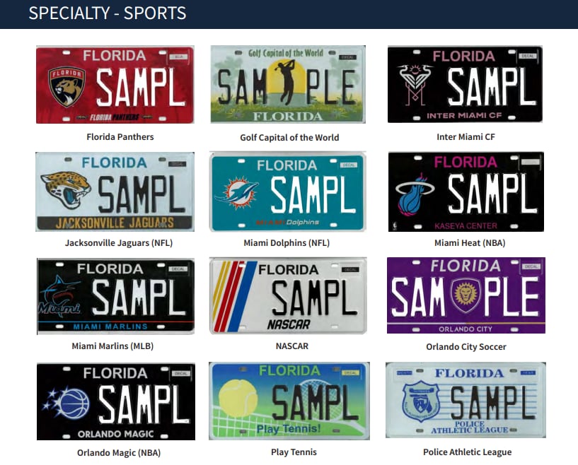 Ejemplos de placas especiales ya existentes en Florida