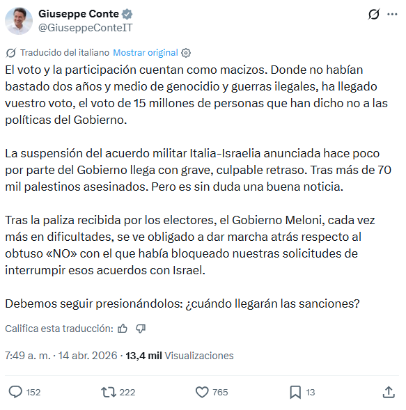La publicación de Conte al respecto
