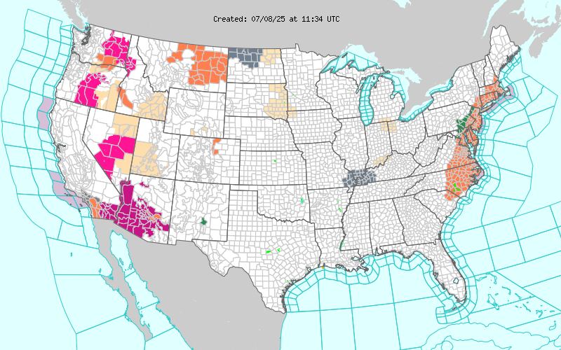 El suroeste sufre calor extremo: Arizona, sur de California y Nevada superarán 110°F (43°C), con riesgo crítico de golpe de calor para quienes estén al aire libre sin protección adecuada