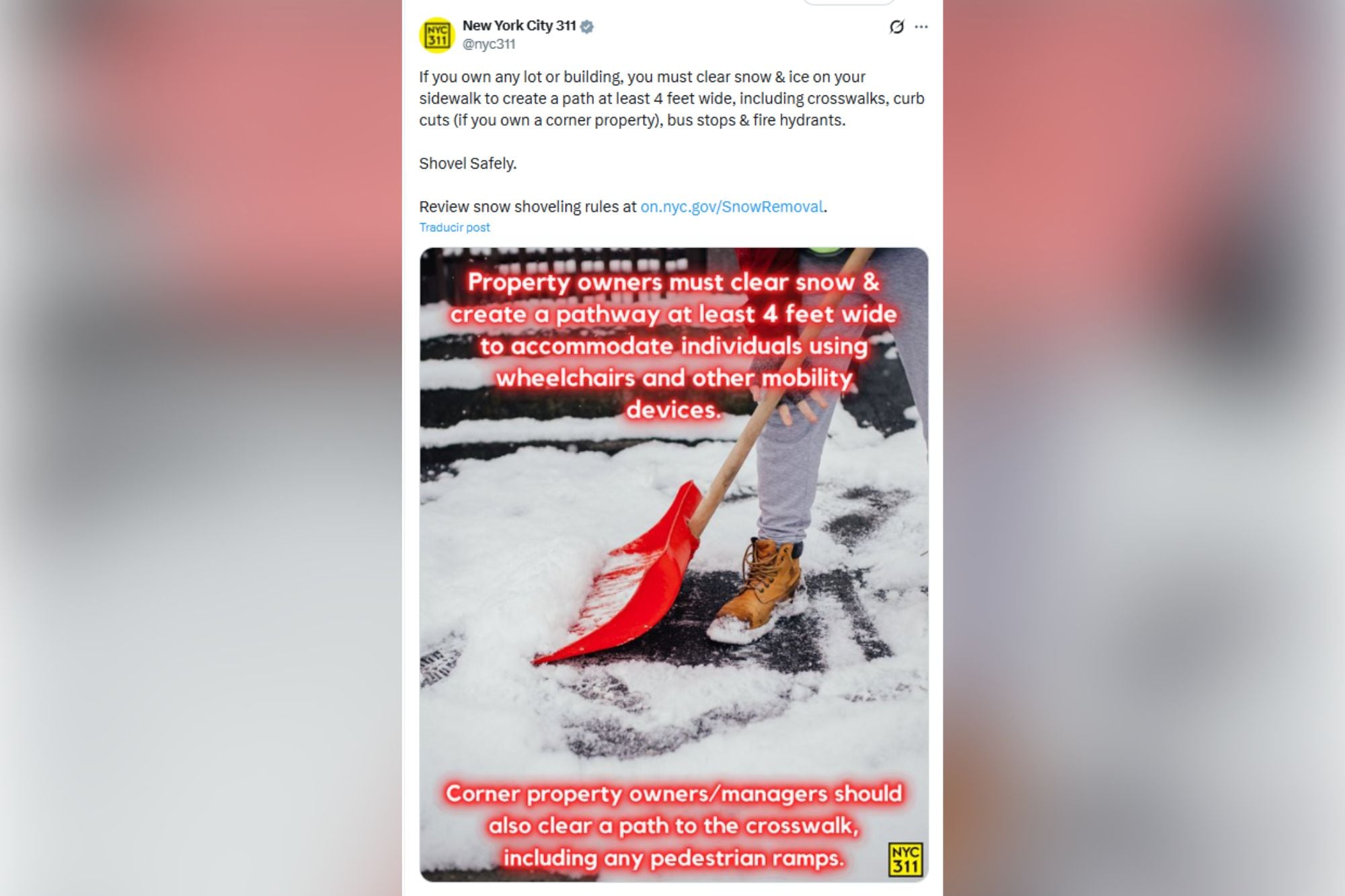 Las autoridades de la ciudad de Nueva York recordaron la regla de limpieza de nieve para propietarios