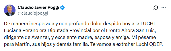 El gobernador Poggi despidió a la diputada Perano
