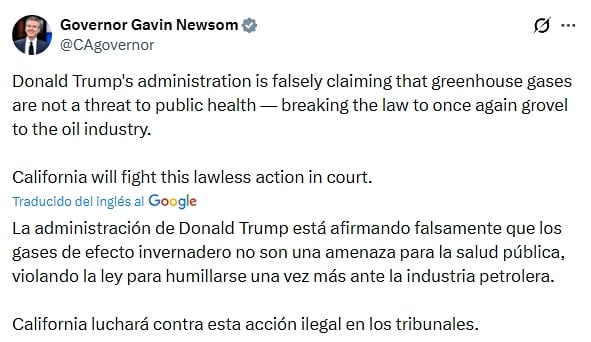 El gobernador de California advirtió que demandará a la administración Trump por la reciente revocación
