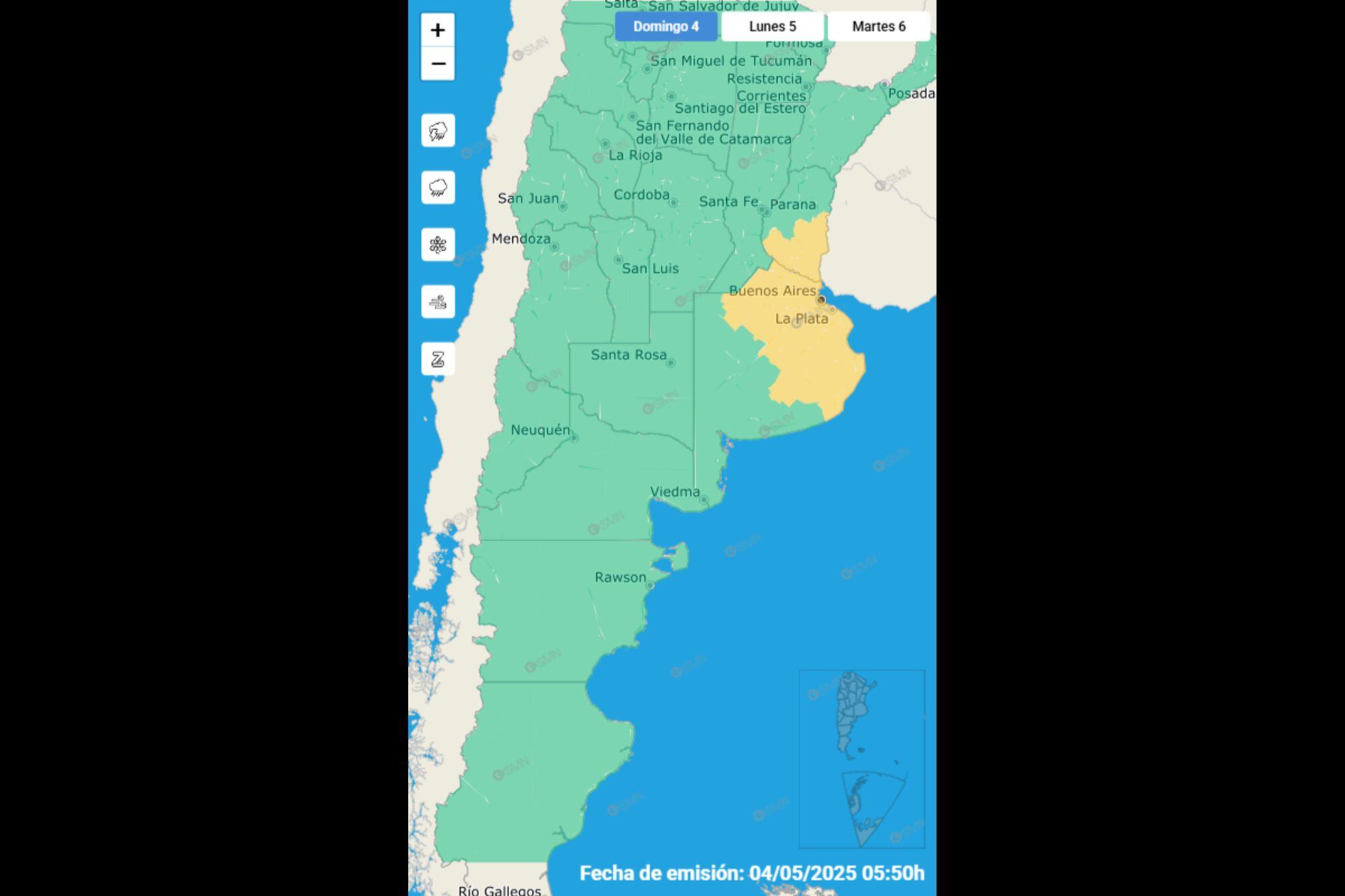 El mapa de alertas del SMN