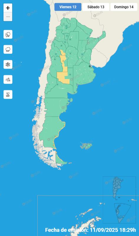 Mapa de alertas para este viernes 12 de septiembre