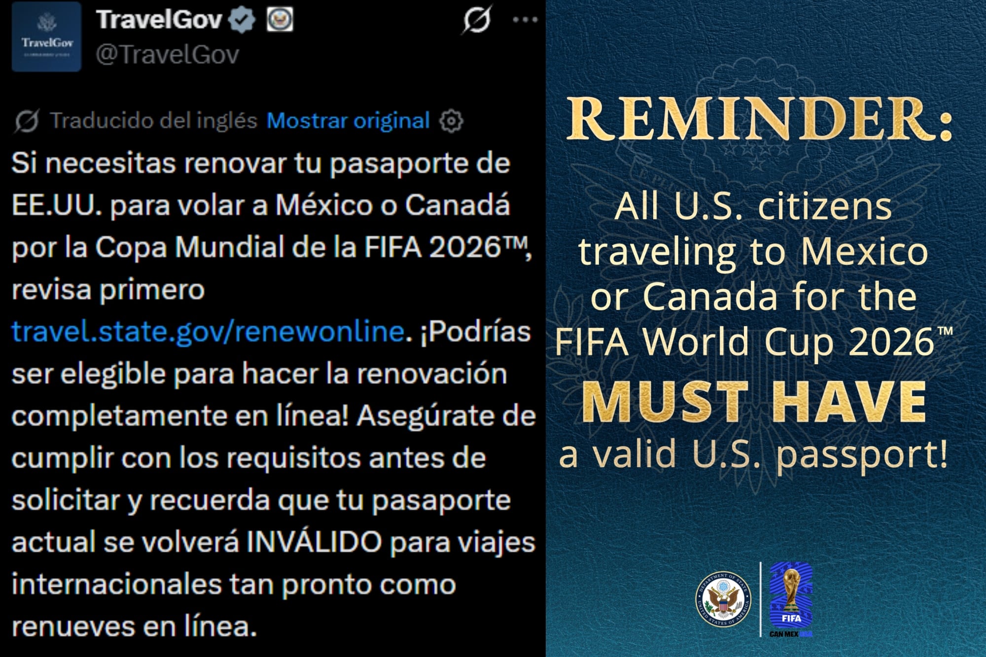 La advertencia del Departamento de Estado de EE.UU. sobre los pasaportes antes del Mundial 2026