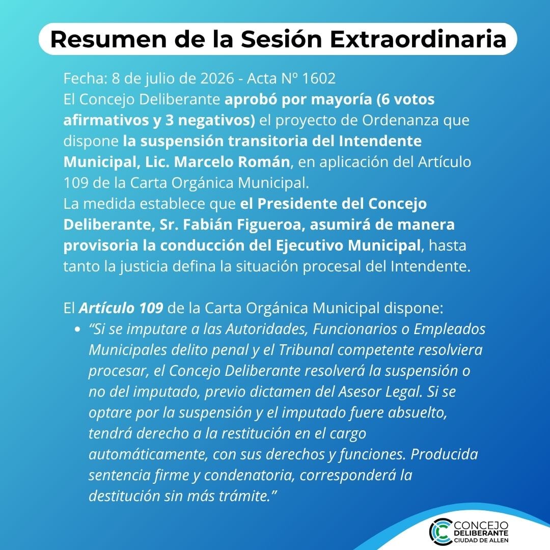 El comunicado del Concejo Deliberante de Allen