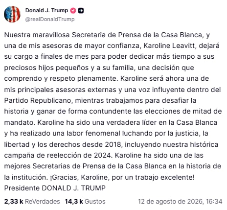 El posteo de Donald Trump