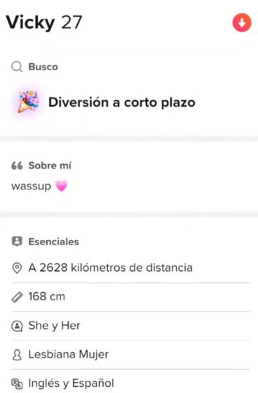 El perfil de Tinder de la artista (Foto: TikTok @mikurita_gt)