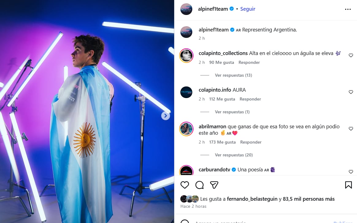 La publicación que le dedicó Alpine a su estrella argentina