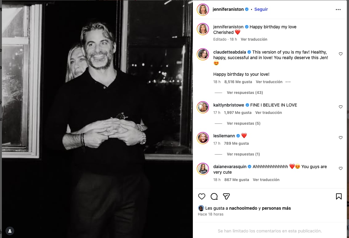 El posteo con el que Aniston anunció públicamente la relación