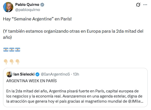 Pablo Quirno aseguró que se realizará un evento similar a la Argentina Week pero en París