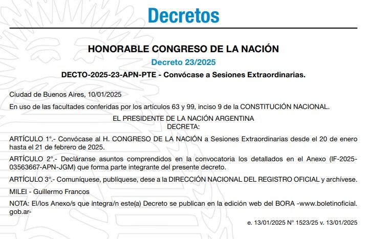 El decreto firmado por el Gobierno en el Boletín Oficial