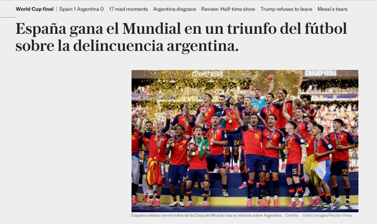 The Telegraph celebró la victoria de España y calificó como “delincuentes” a los jugadores de la selección argentina