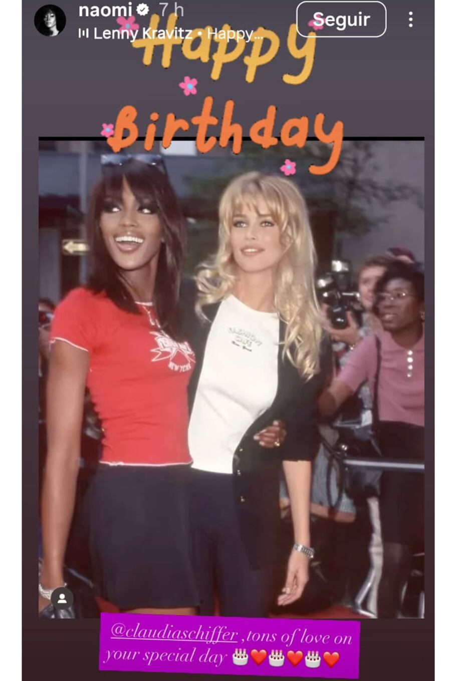 Naomi Campbell compartió en sus historias de Instagram una foto retro