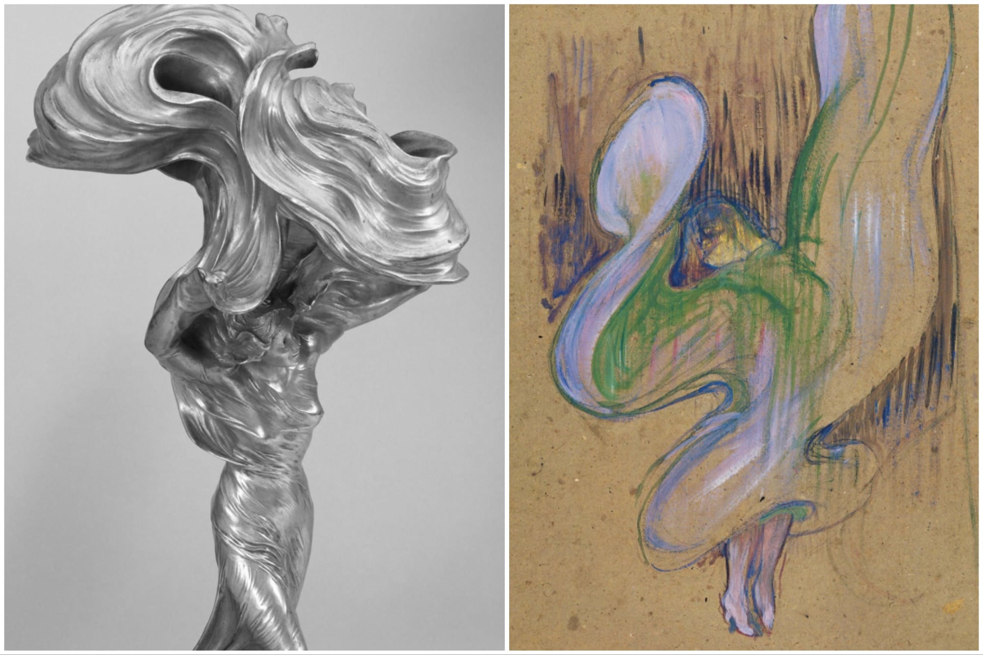 Retrato de Loie Fuller y pintura inspirada en su serpentina por Henri de Toulouse-Lautrec