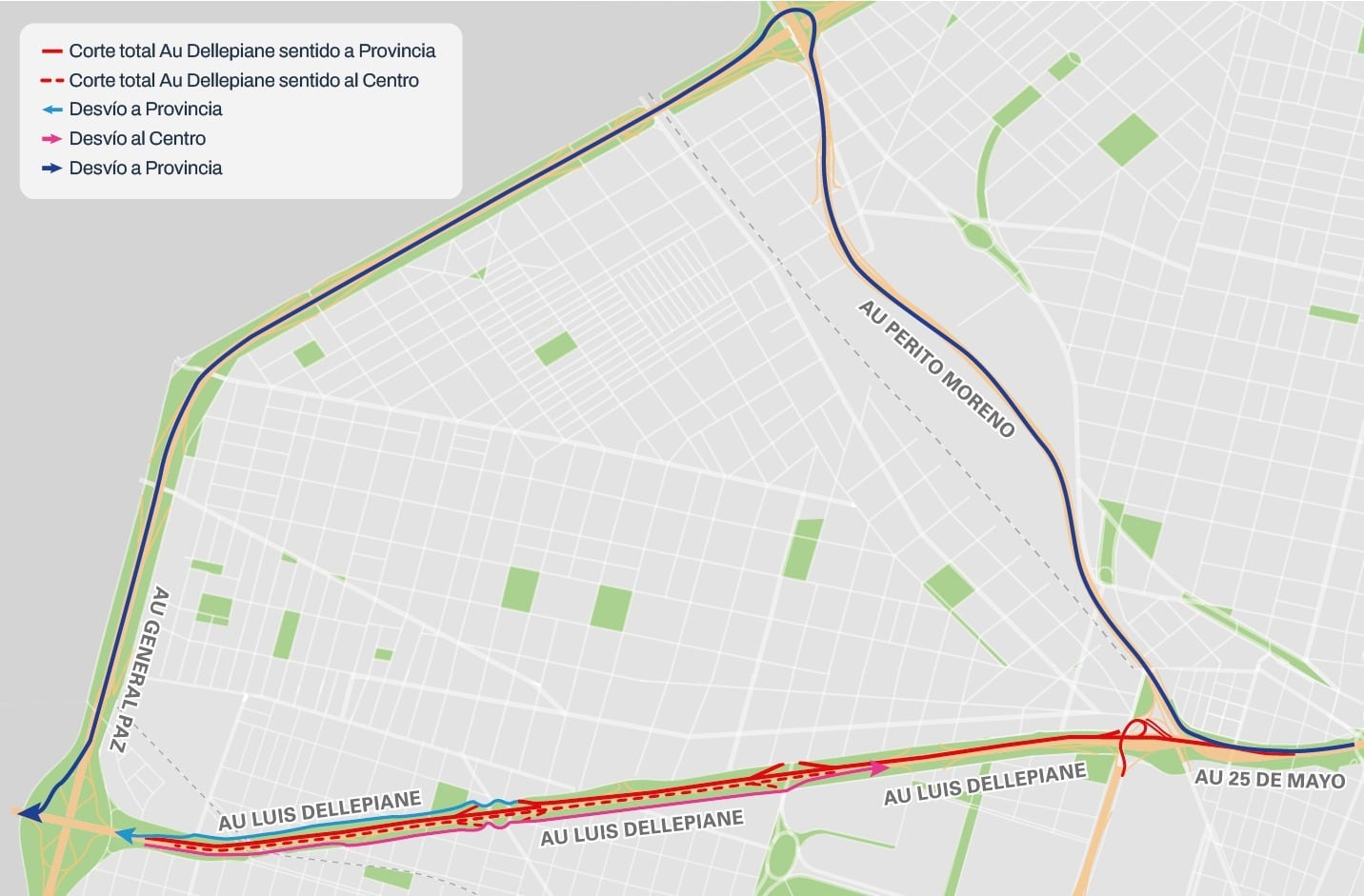 La autopista Dellepiane tendrá cortes y desvíos entre el sábado y el domingo por trabajos de montaje de pasarelas peatonales y obras de infraestructura
