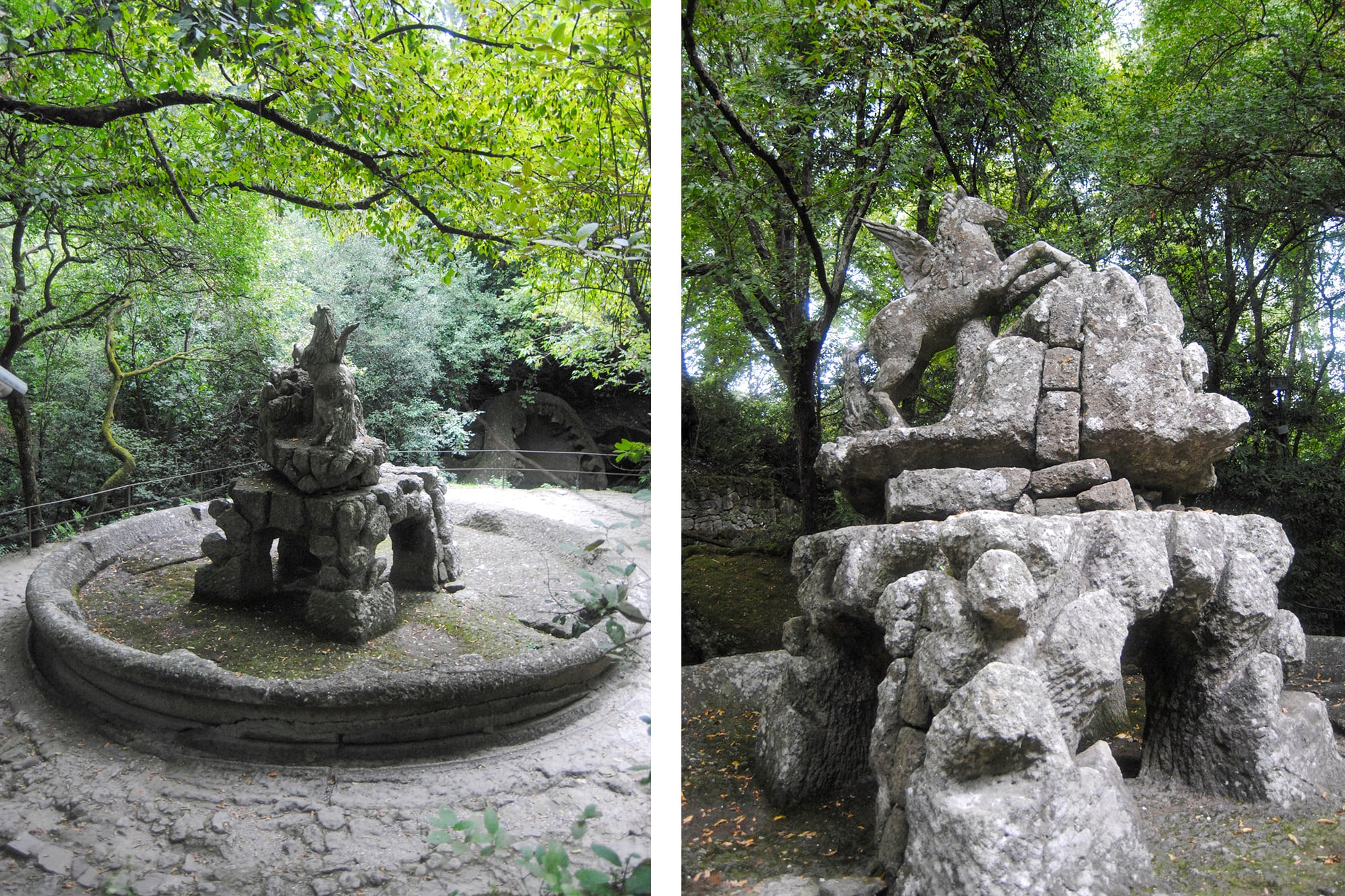 Todo a lo largo del recorrido pueden encontrarse esculturas en piedra con personajes de fantasía