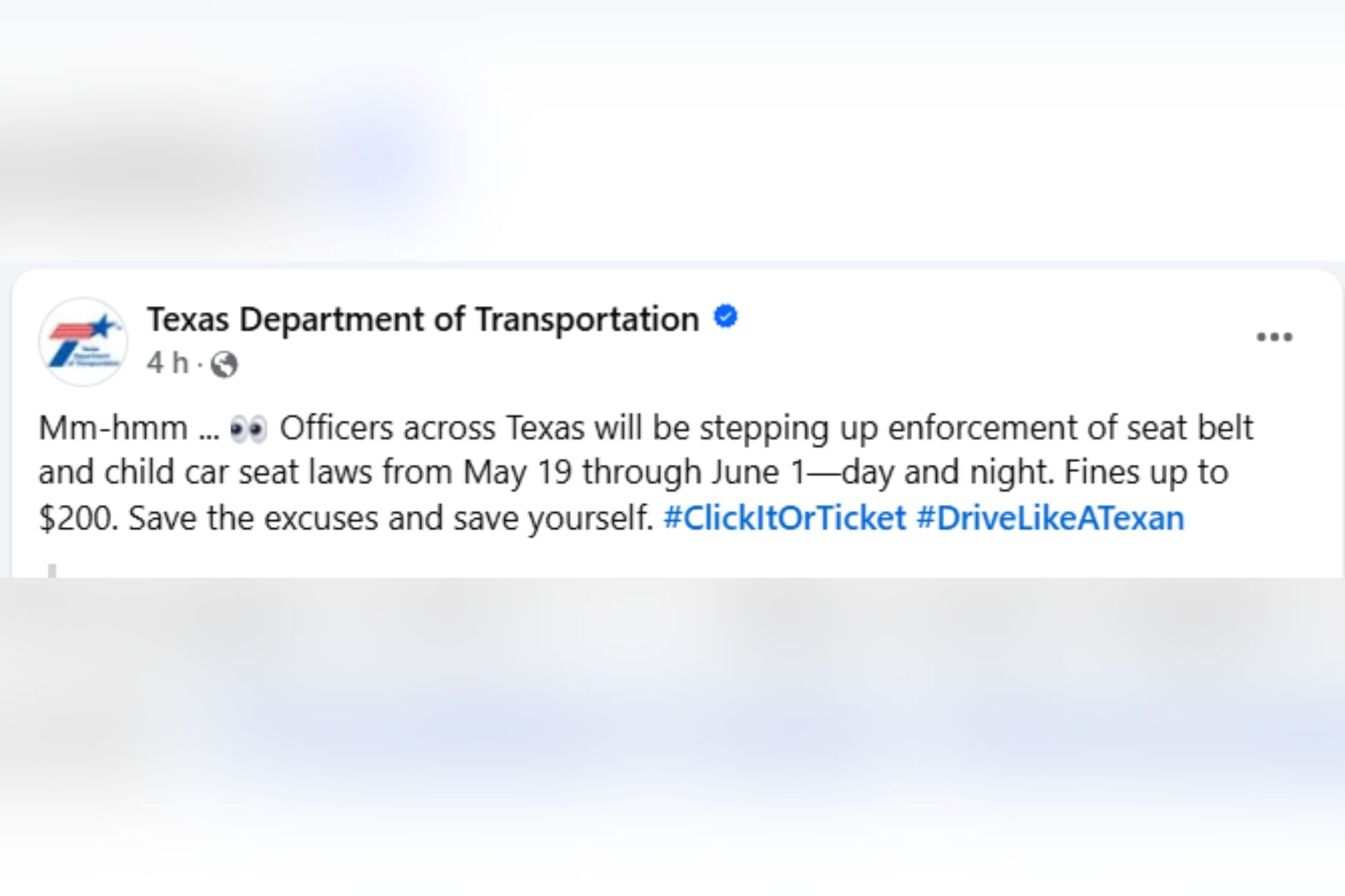 El aviso del departamento de Texas
