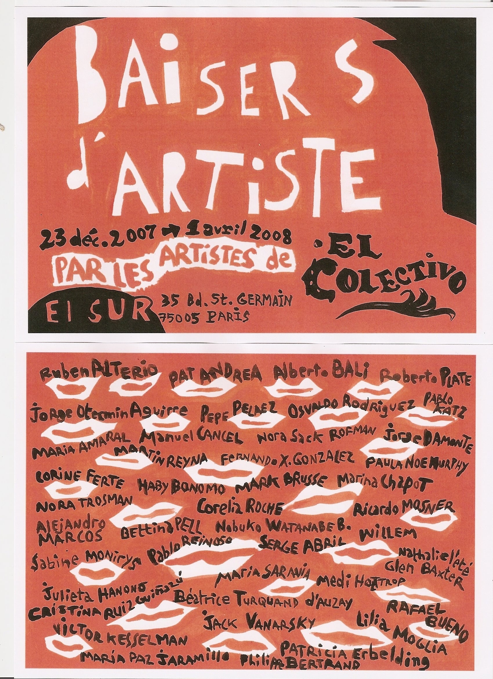Poster for the exhibition “Artist's Kisses” organized by El Colectivo de El Sur
