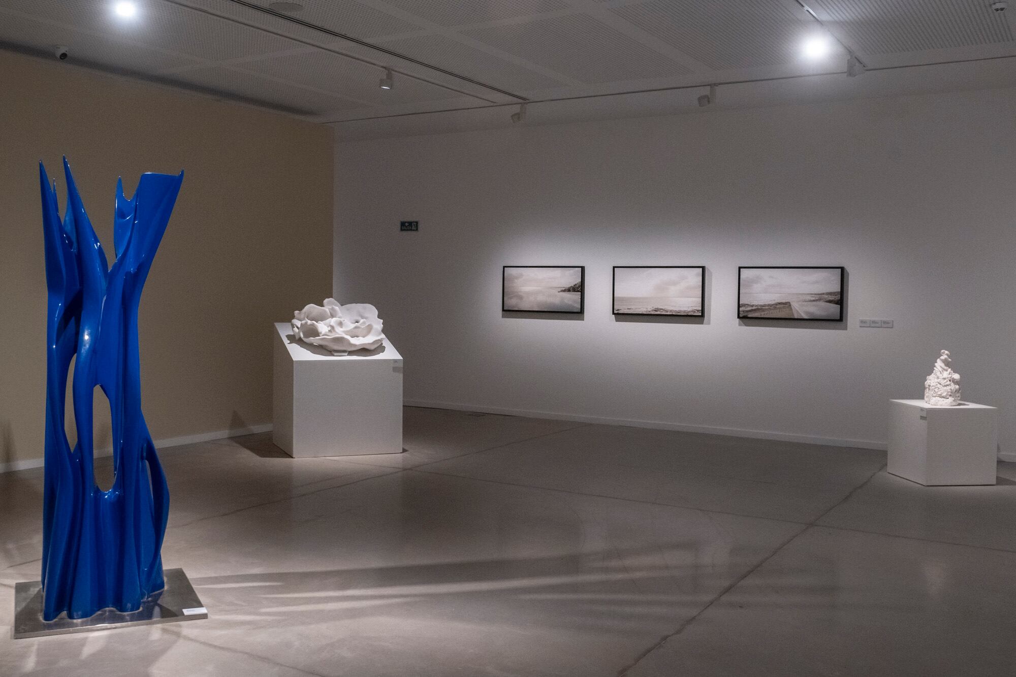 La belleza del paisaje esteño en los ojos de Julian Lennon 8 Diálogo en la sala: una escultura de Pablo Atchugarry en azul, obras de Eva Claessens en blanco y, colgados, más paisajes de Lennon