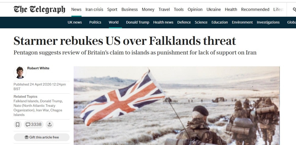 The Telegraph fue uno de los primeros medios en publicar sobre la información de Reuters de Malvinas