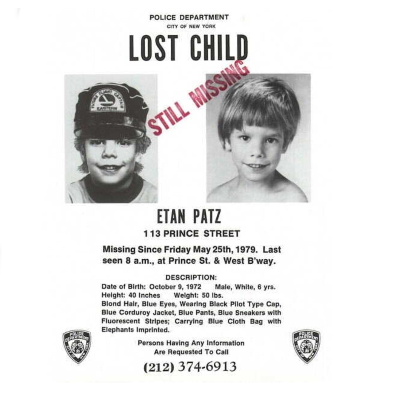 Uno de los tantos carteles de búsqueda de Etan Patz