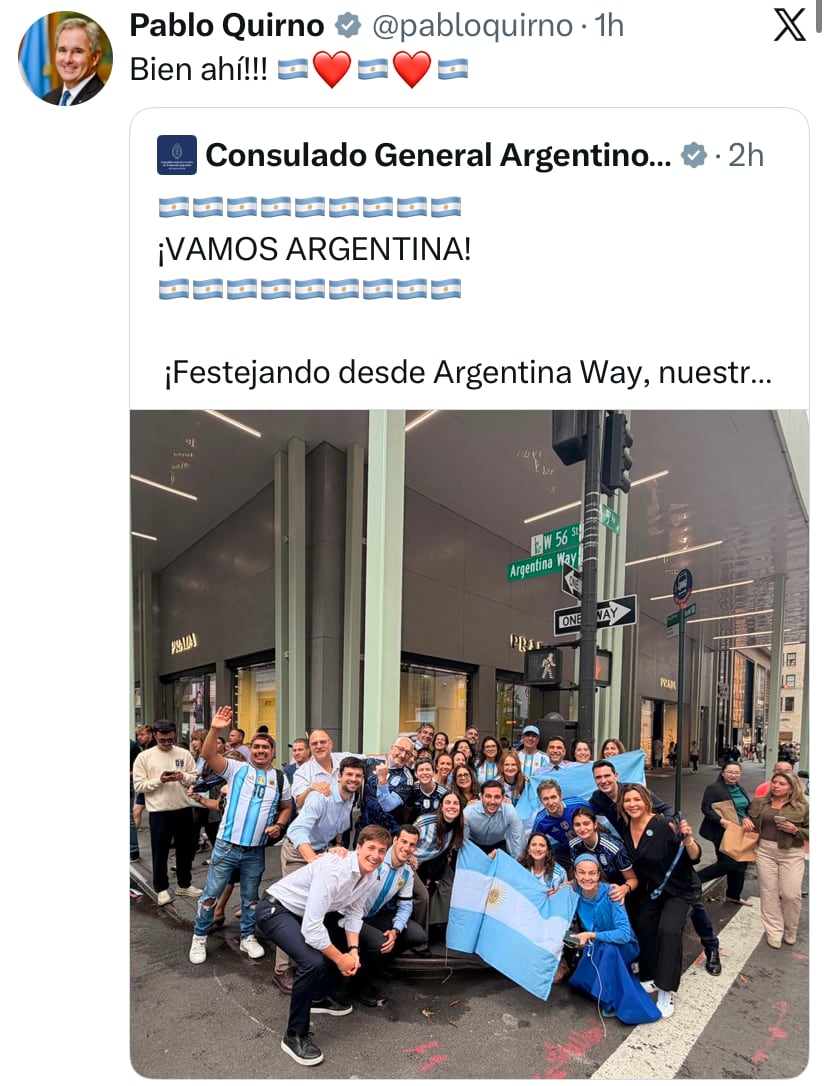 El posteo del canciller Pablo Quirno