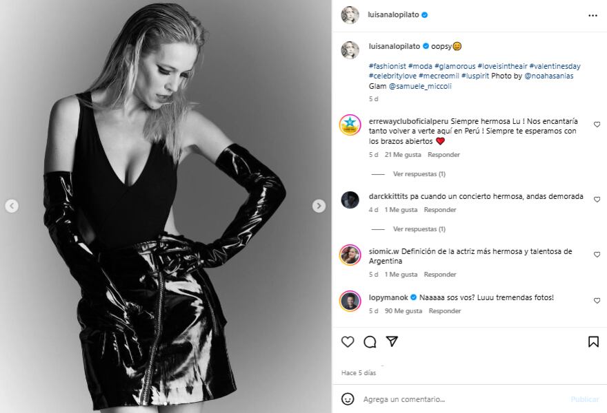 Los fans de la modelo elogiaron su look para la producción de fotos (Foto: Instagram @luisanalopilato)