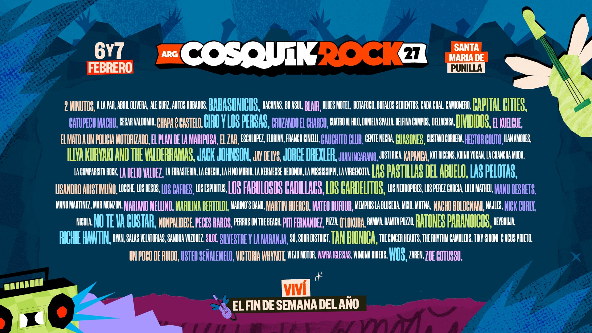 Cosquín Rock reveló la grilla de su edición 2027, que se realizará el 6 y 7 de febrero en el Aeródromo de Santa María de Punilla, Córdoba