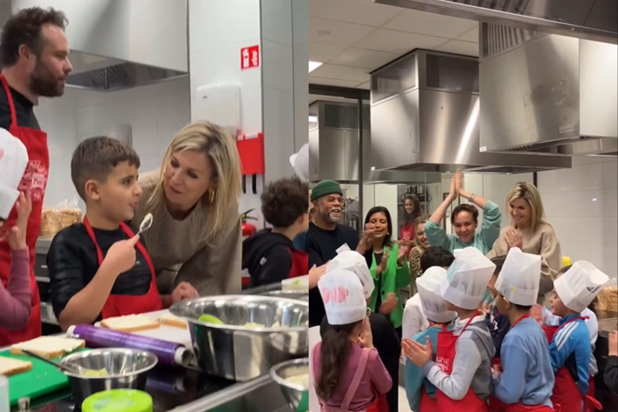 La monarca se divirtió en la cocina con los niños (Foto: Captura de video / Instagram @eo_blauwbloed)