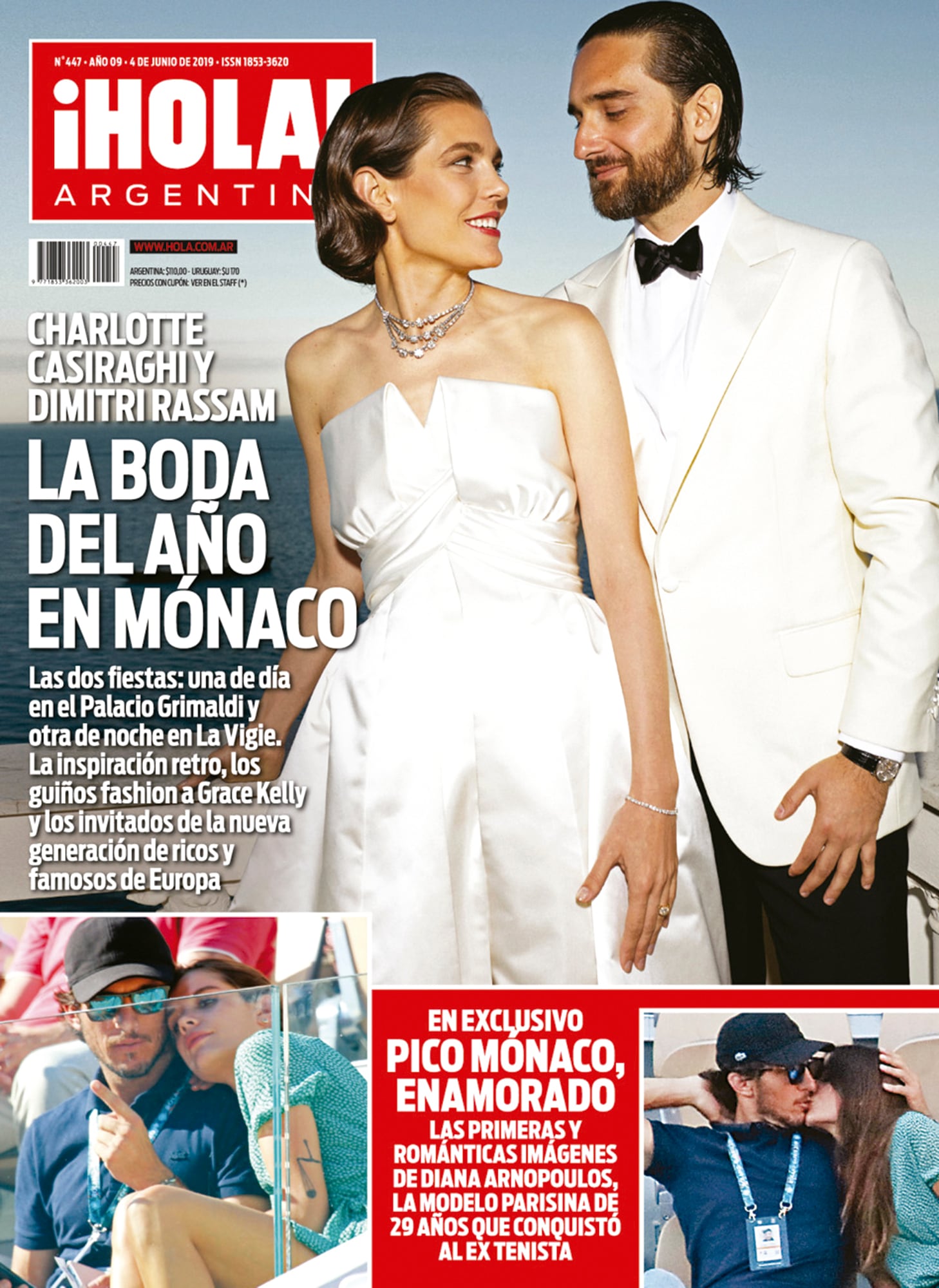 La tapa
de ¡HOLA! Argentina con su boda civil celebrada
el 1 de junio de 2019 en el Palacio del Principado de
Mónaco. Ella lució un espectacular diseño parisino
en tono blanco strapless de corte asimétrico de
Chanel