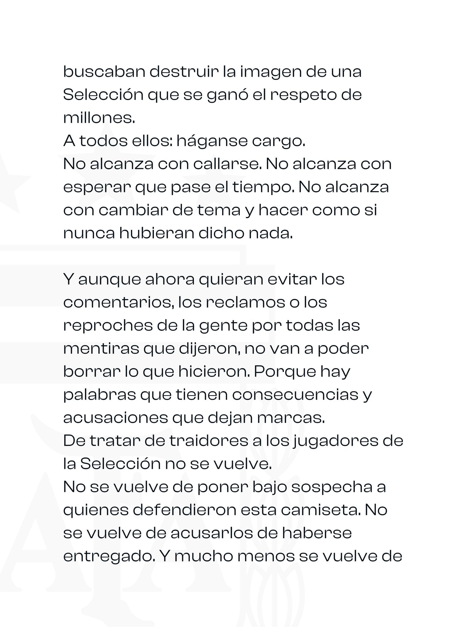 A un mes de la final del Mundial: la carta de Tapia en defensa de los jugadores.