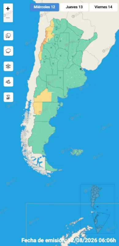 El mapa de alertas del SMN para la jornada